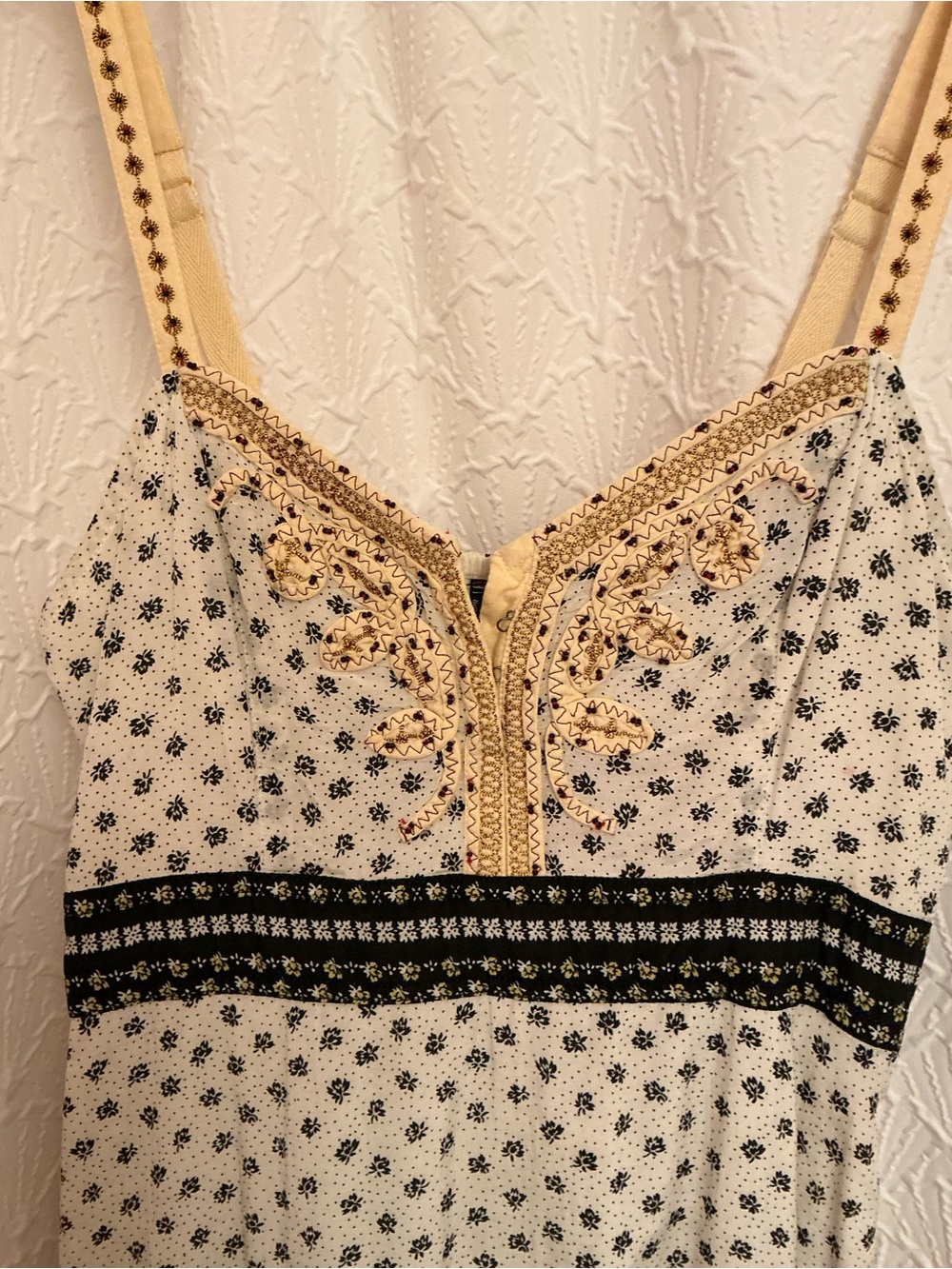 Free People Cream and Black Embroidered Mini Dress